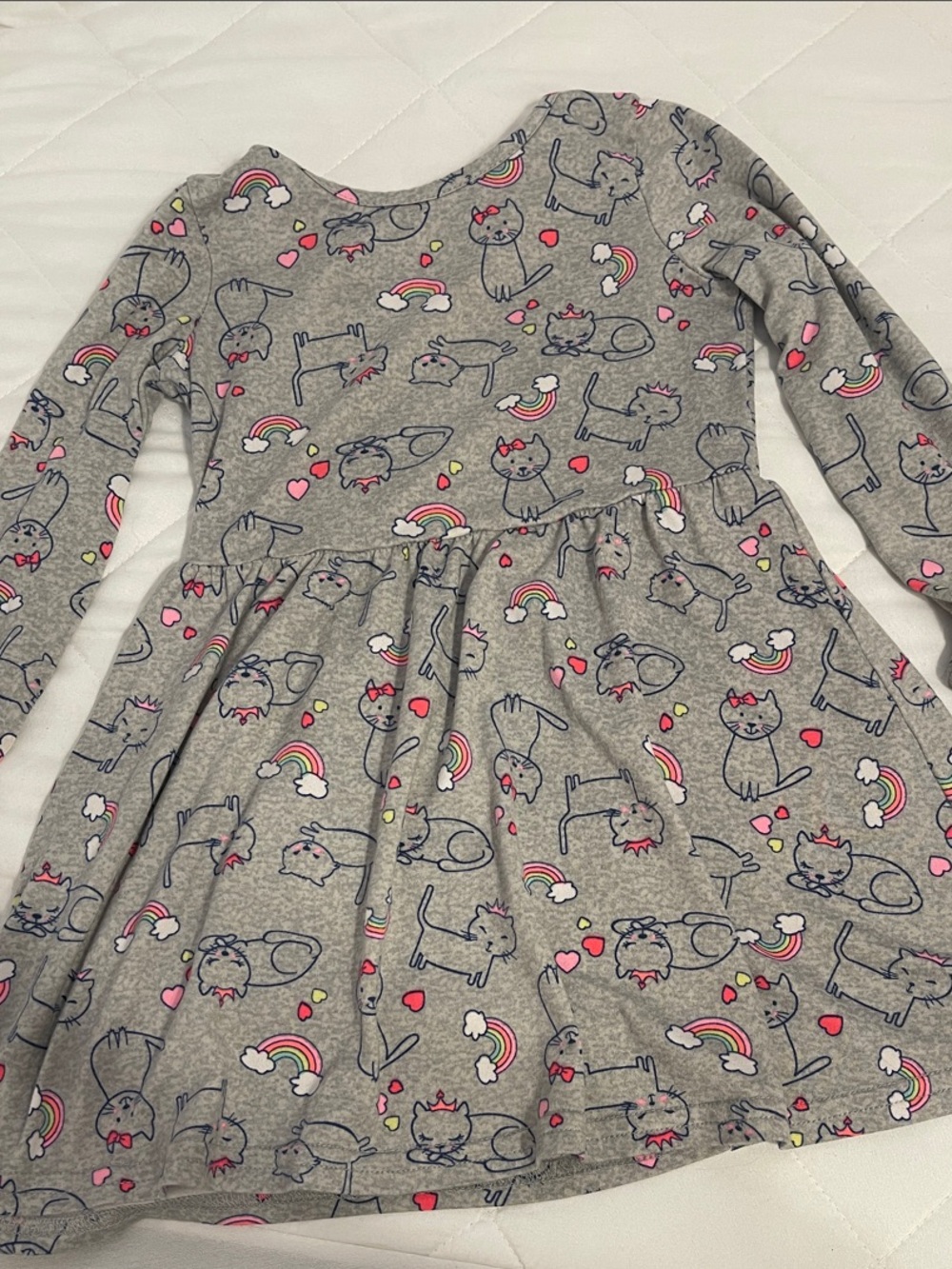 Freestyle Revolution Grey Knit Dress with Cat, Rainbow & Heart Print